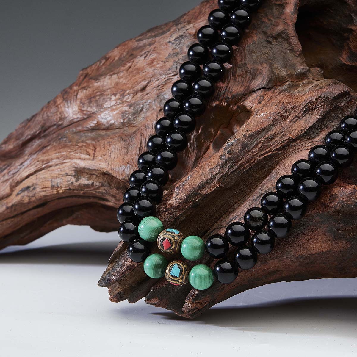 Protection Energy Obsidian and Malachite 108 Mala Bracelet