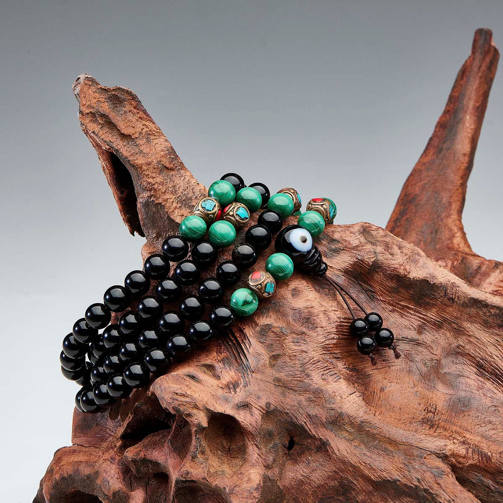 Protection Energy Obsidian and Malachite 108 Mala Bracelet