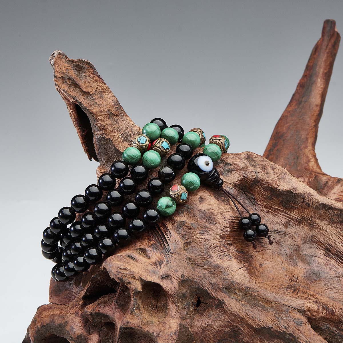 Protection Energy Obsidian and Malachite 108 Mala Bracelet