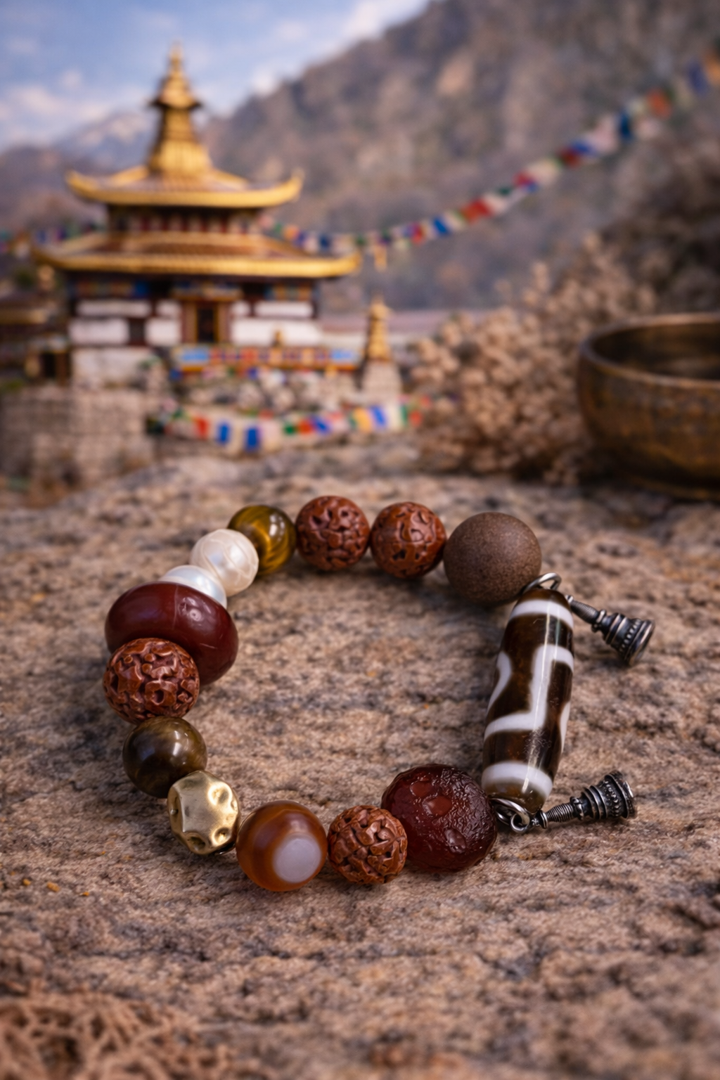 Sacred Balance Dzi Bracelet | Agate Dzi, Red Agate & Multi-Material Energy Bracelet
