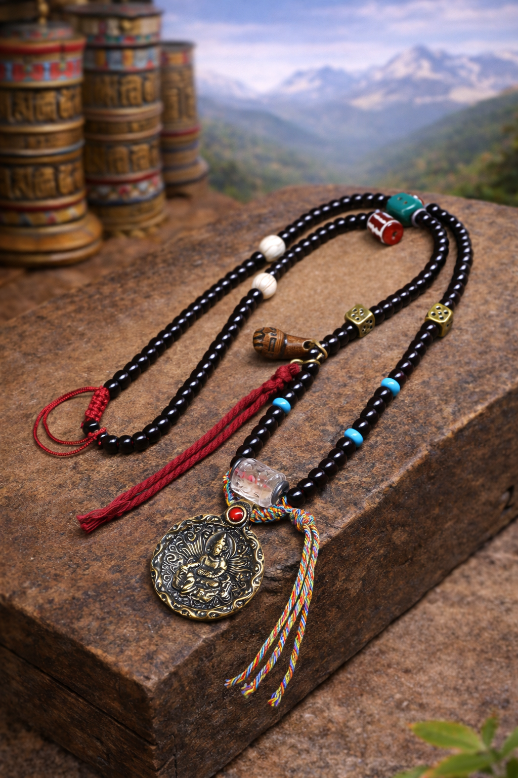 Warrior Deity Thokcha Silver Tibetan Mala Necklace