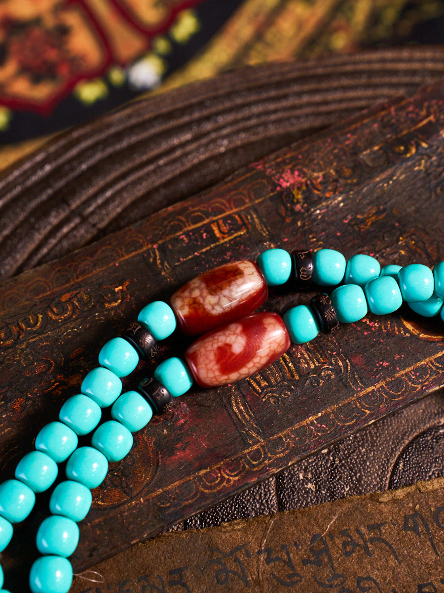 Healing Guardian Turquoise Dzi Bead Tibetan Necklace