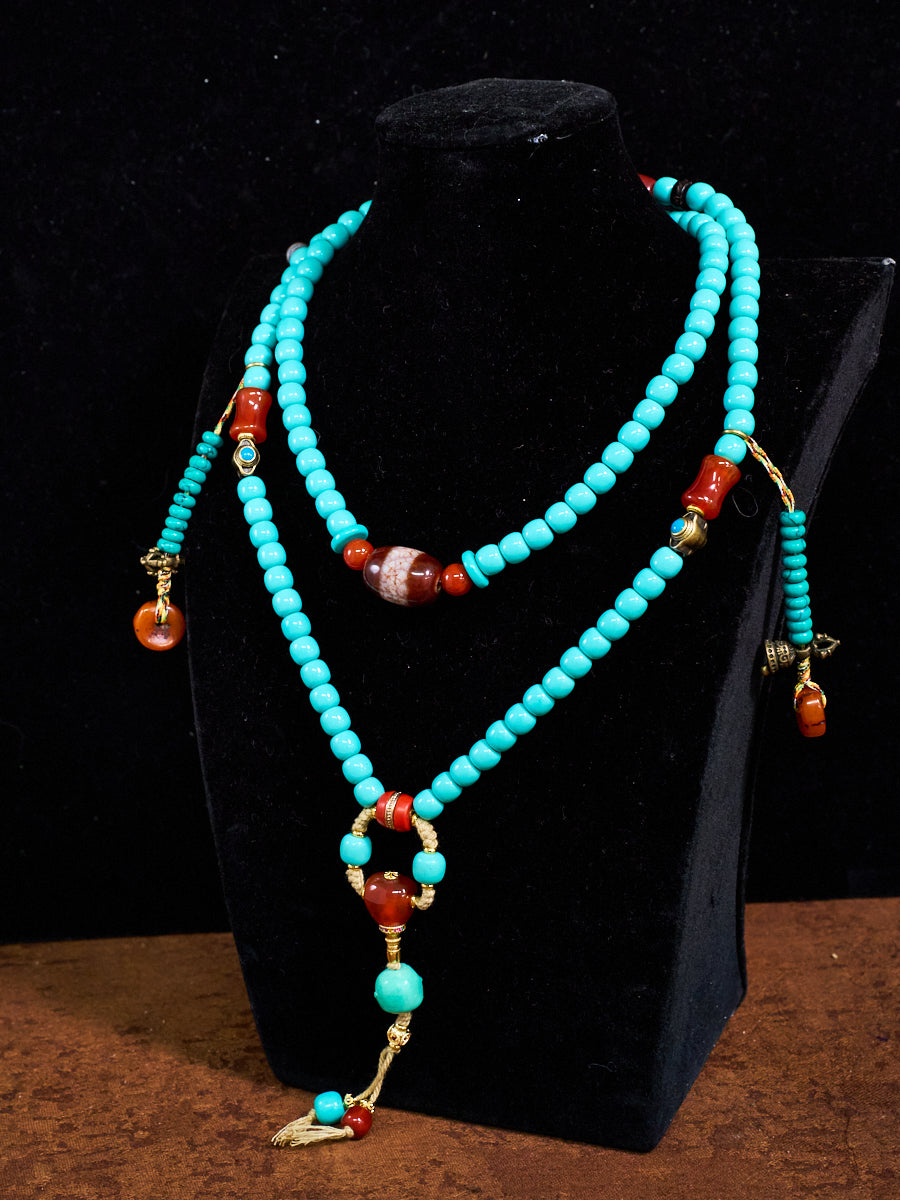 Healing Guardian Turquoise Dzi Bead Tibetan Necklace