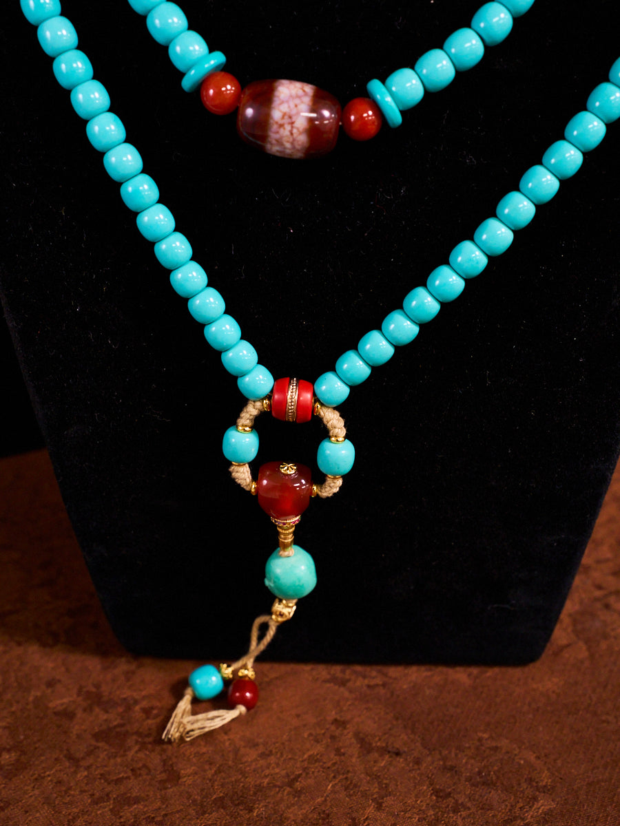Healing Guardian Turquoise Dzi Bead Tibetan Necklace