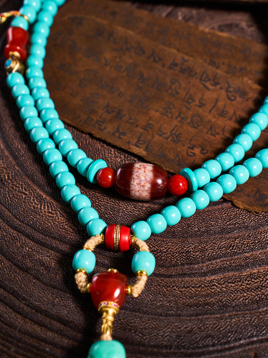 Healing Guardian Turquoise Dzi Bead Tibetan Necklace
