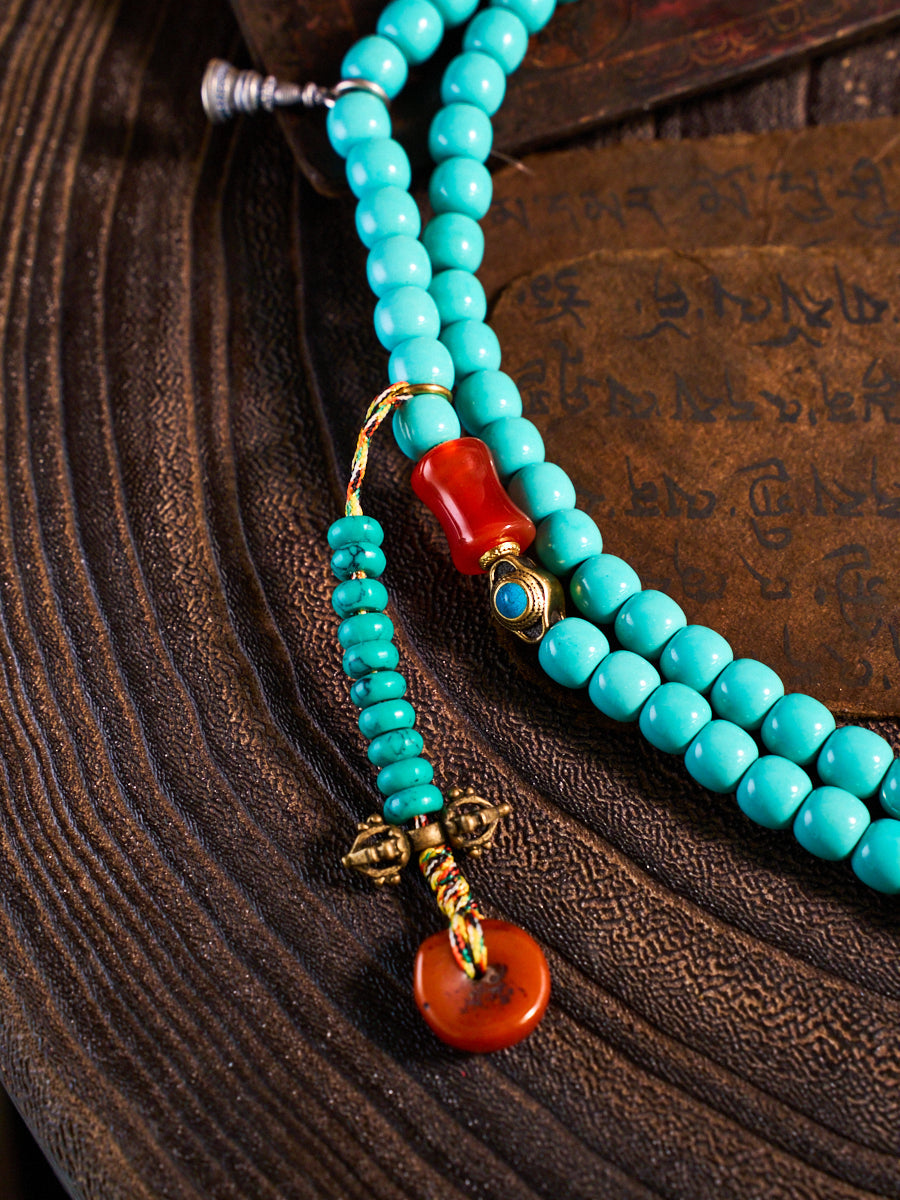 Healing Guardian Turquoise Dzi Bead Tibetan Necklace