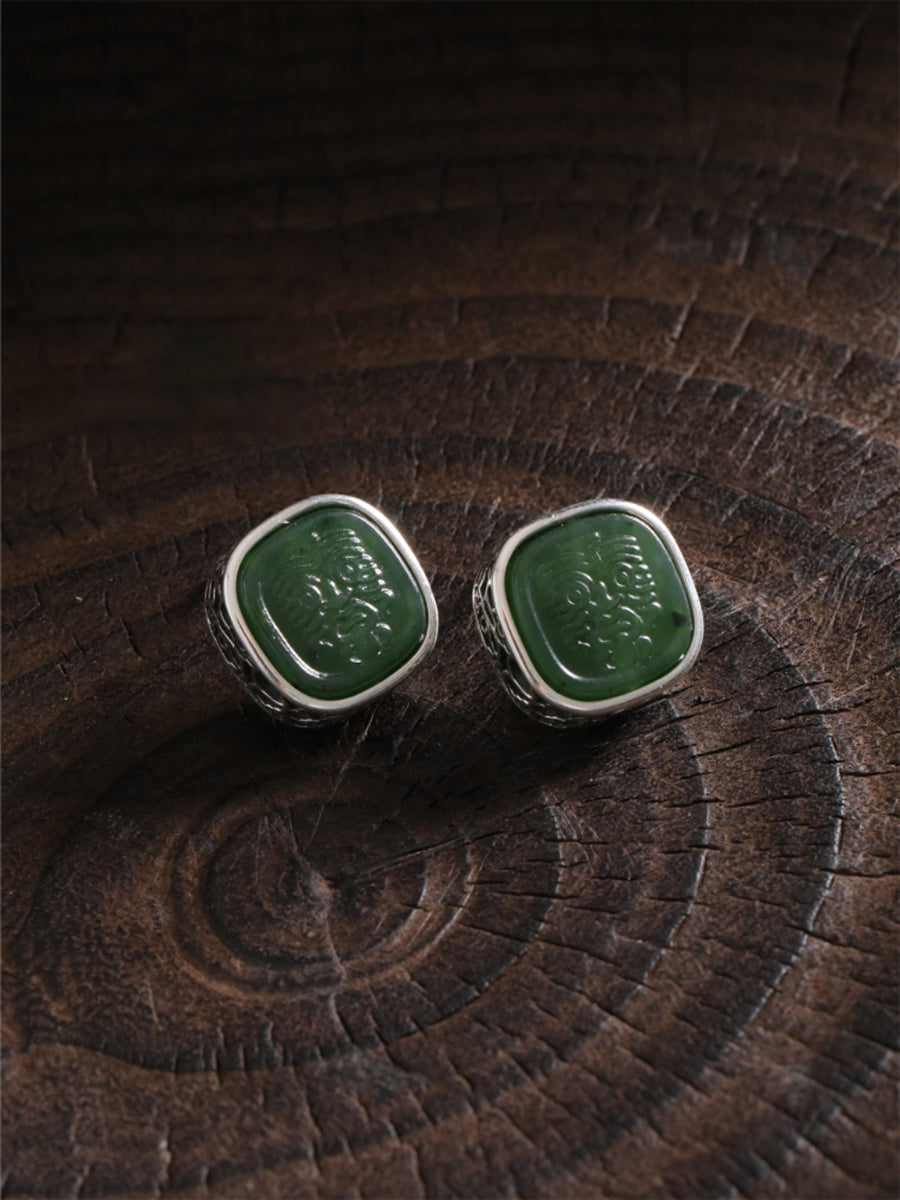 Jade Prosperity Earrings engraved prosperity symbols