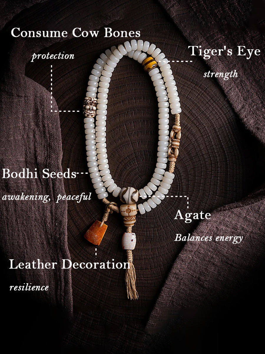 108 Bodhi Seed Yak Bone Agate Mala Bracelet