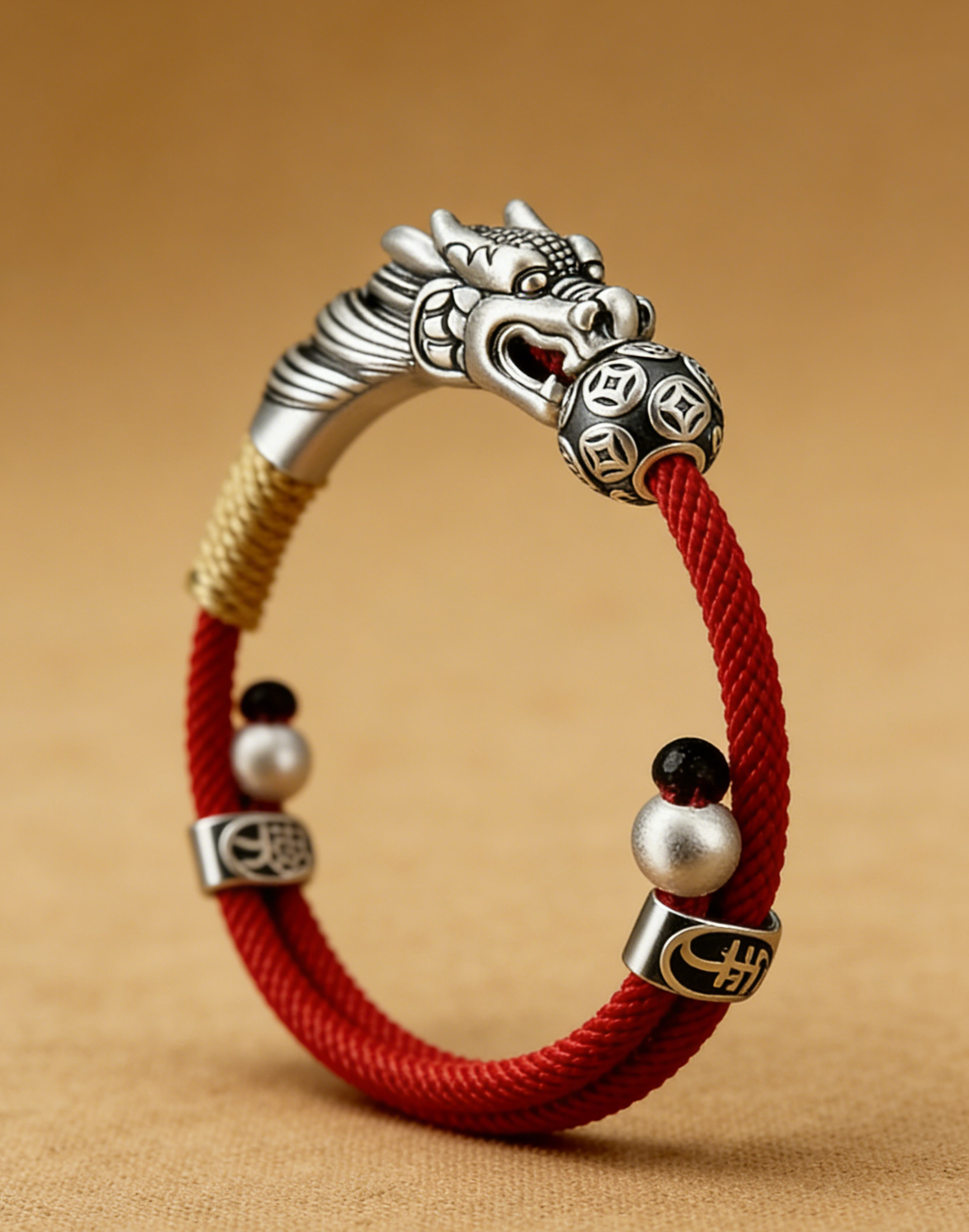 Dragon Guardian Protection Sterling Silver Red Cord Bracelet