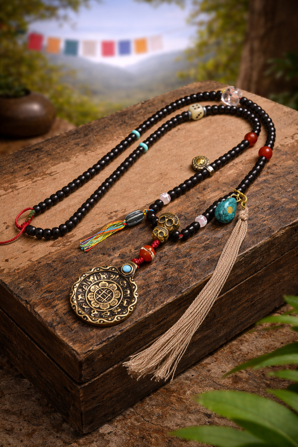 Eight Auspicious Mandala Thokcha Bronze Tibetan Mala Necklace