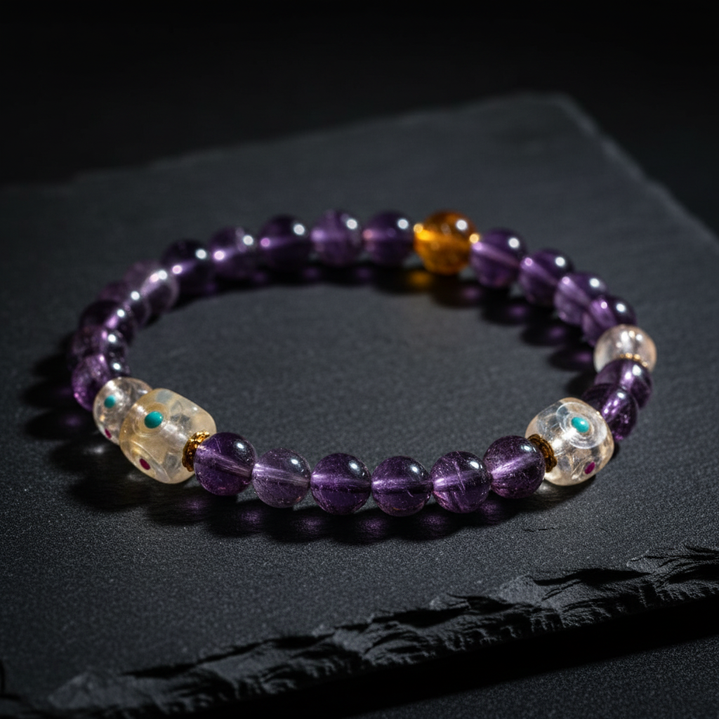 Dreamy Bloom Amethyst Clear Citrine Crystal Bracelet