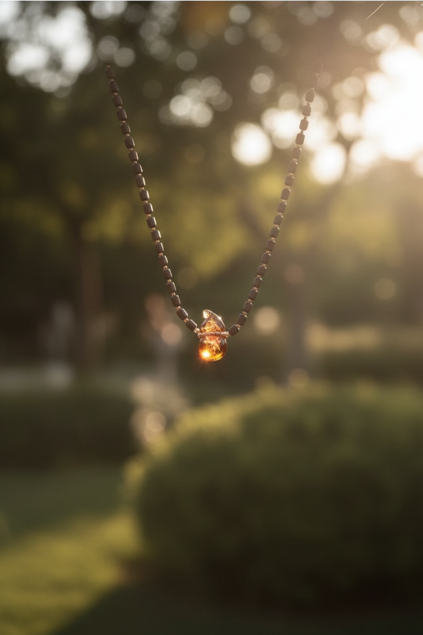 Amber and Agarwood Necklace – Ancient Warmth, Sacred Wood and Timeless Elegance