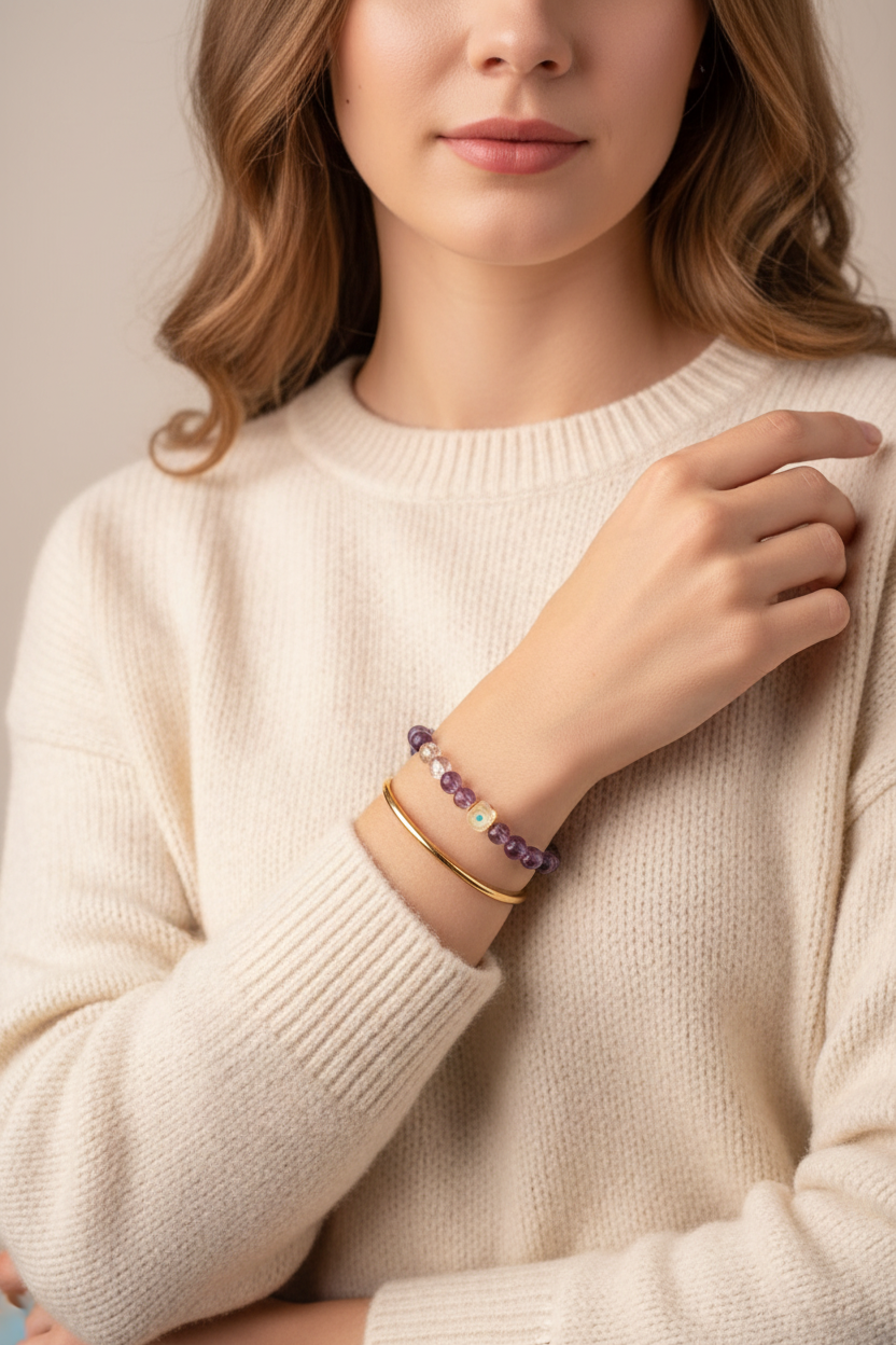 Dreamy Bloom Amethyst Clear Citrine Crystal Bracelet