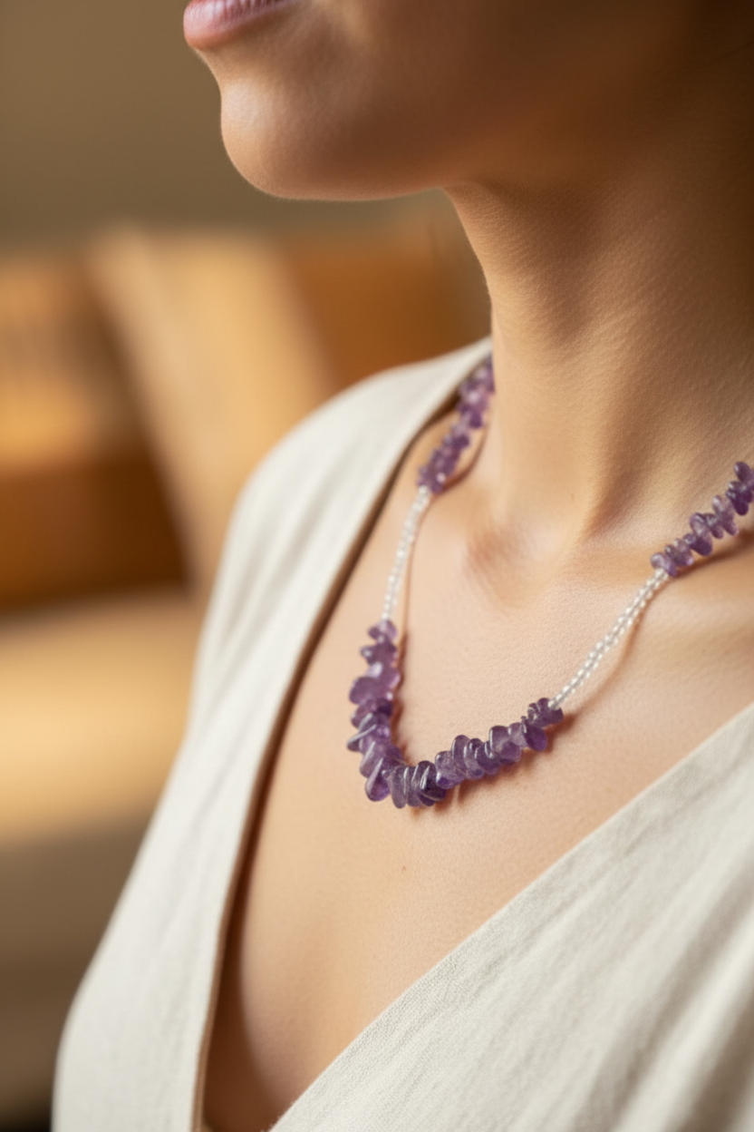 Amethyst and Clear Quartz Sterling Silver Necklace – Calm, Clarity and Spiritual Light