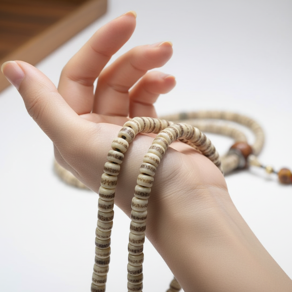 Sacred Scripture 108 Yak Bone Tibetan Mala Necklace