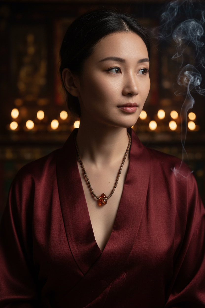 Amber and Agarwood Necklace – Ancient Warmth, Sacred Wood and Timeless Elegance