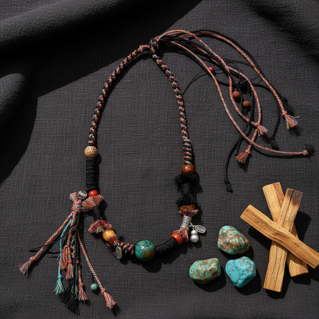 Free Spirit Turquoise Cotton Rope Boho Tibetan Necklace