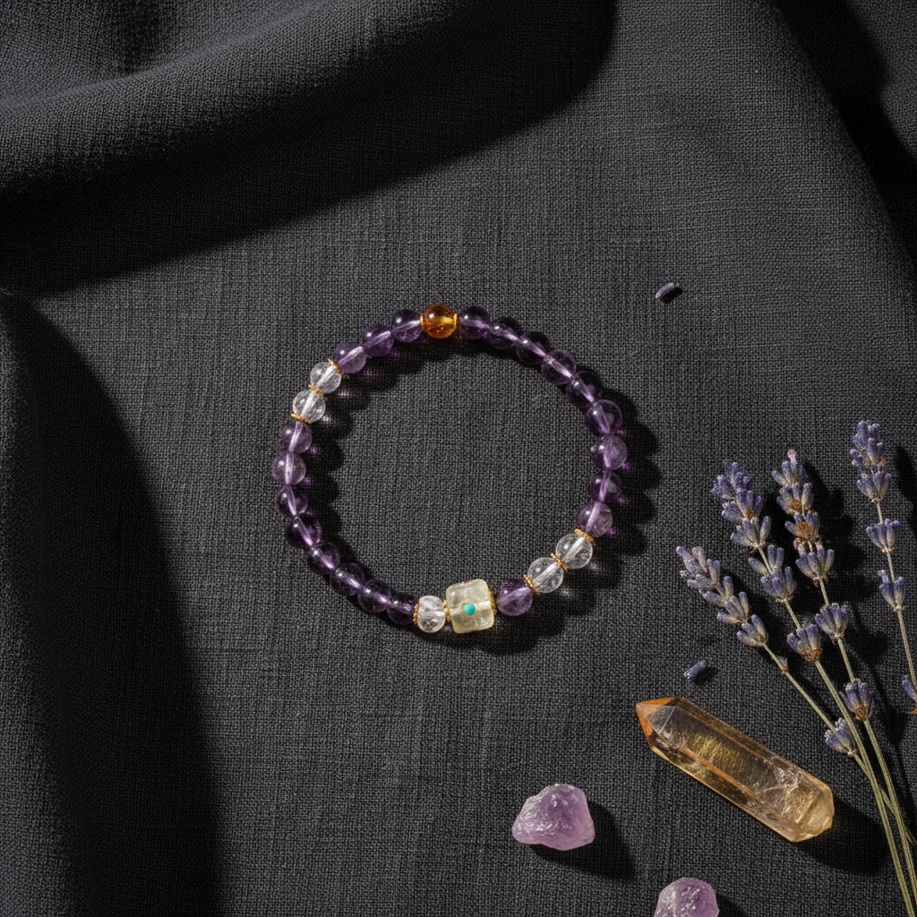 Dreamy Bloom Amethyst Clear Citrine Crystal Bracelet