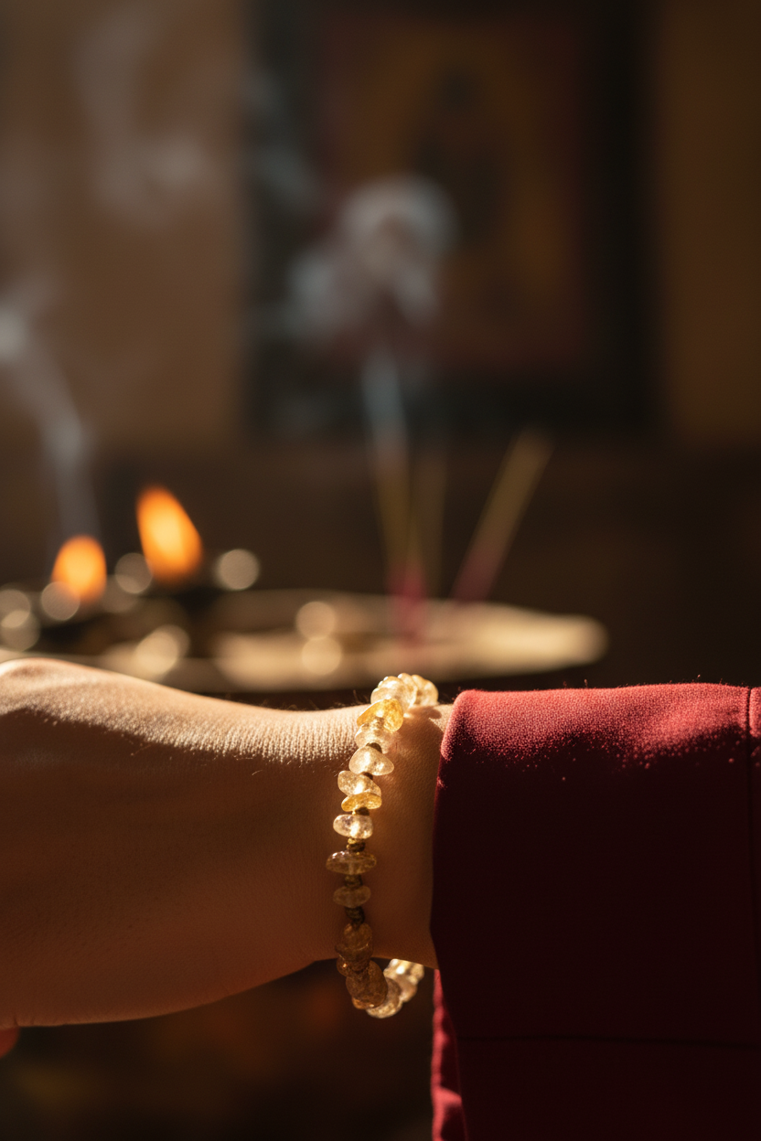 Citrine Wax Rope Bracelet – Golden Light, Abundance and Solar Vitality