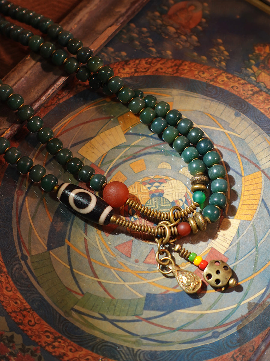 108 Bodhi Seed Dzi Bead Copper Mala Necklace