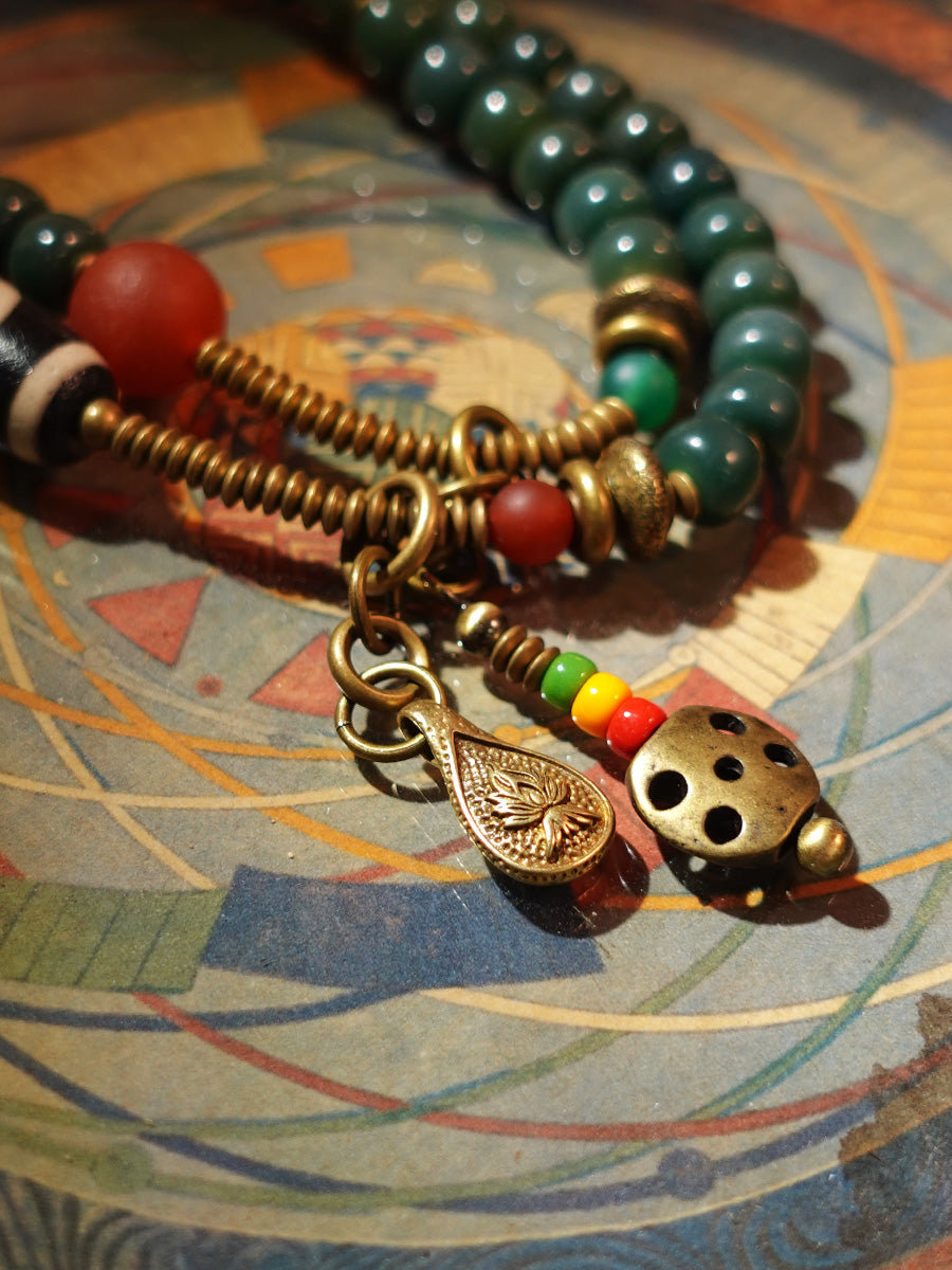 108 Bodhi Seed Dzi Bead Copper Mala Necklace