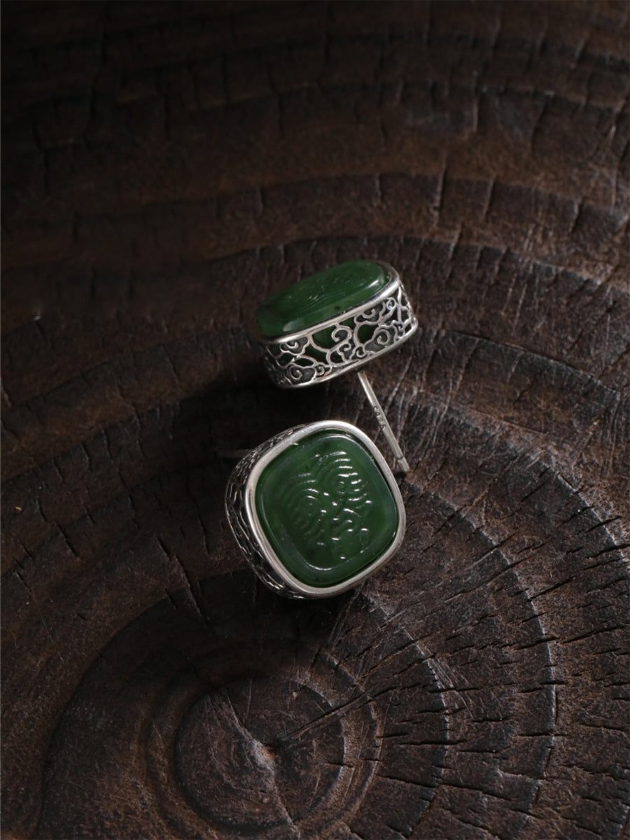 Jade Prosperity Earrings engraved prosperity symbols