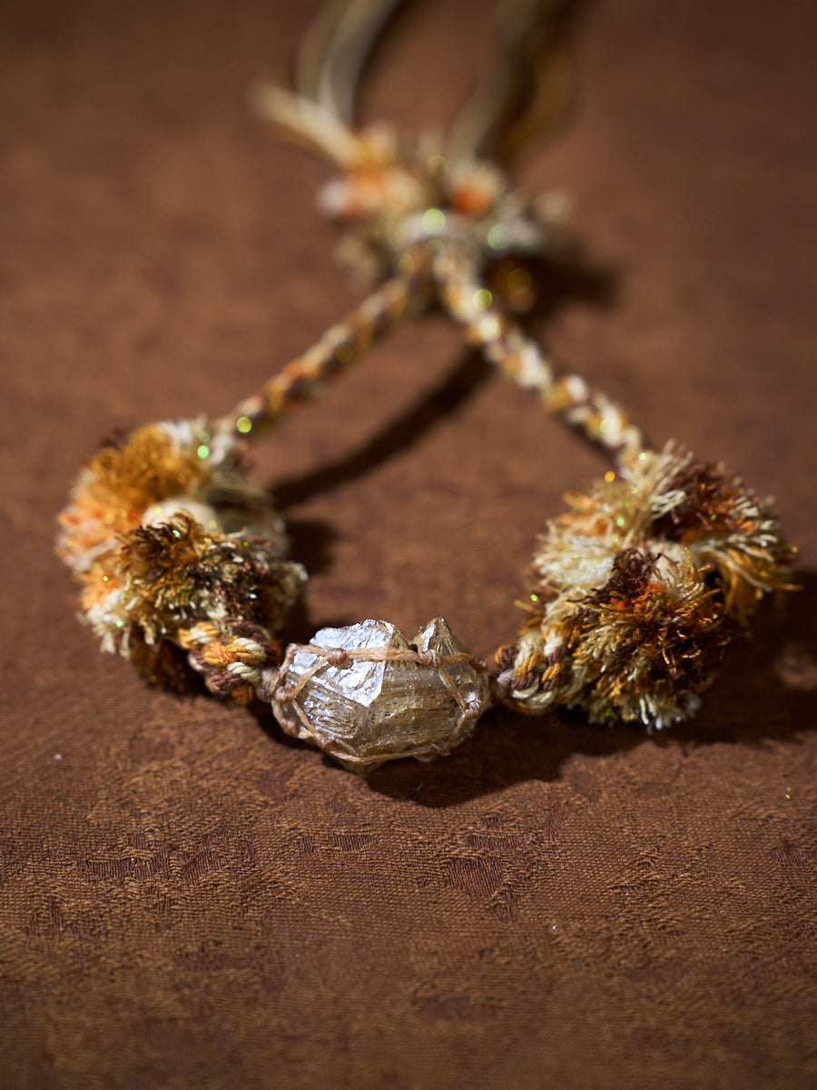 Wealth Energy · Amber Veil · Yellow Skeletal Quartz Tibetan Hand-Knotted Bracelet