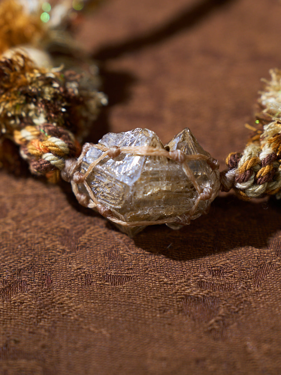 Wealth Energy · Amber Veil · Yellow Skeletal Quartz Tibetan Hand-Knotted Bracelet
