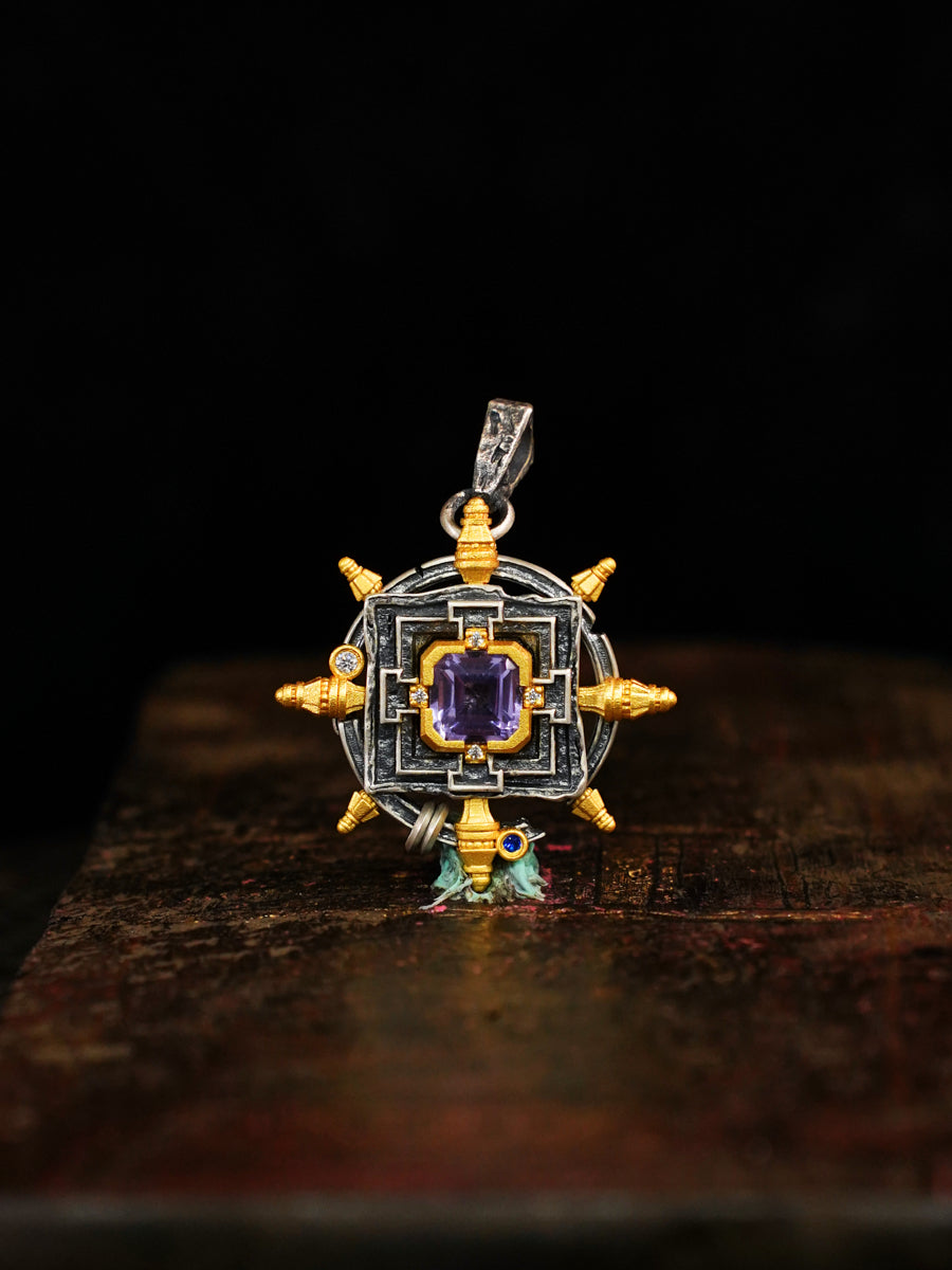 Ethereal Harmony Gemstone Mandala Silver Necklace