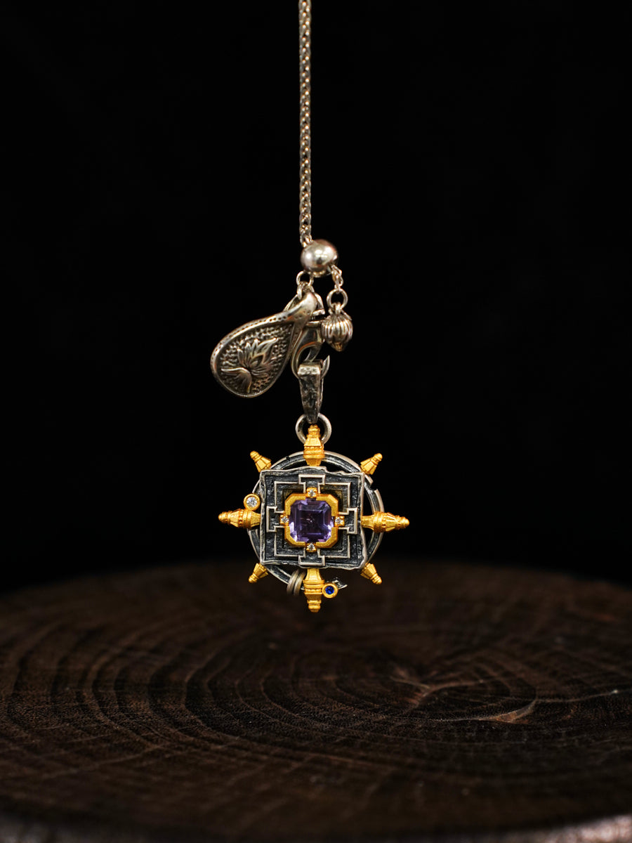 Ethereal Harmony Gemstone Mandala Silver Necklace