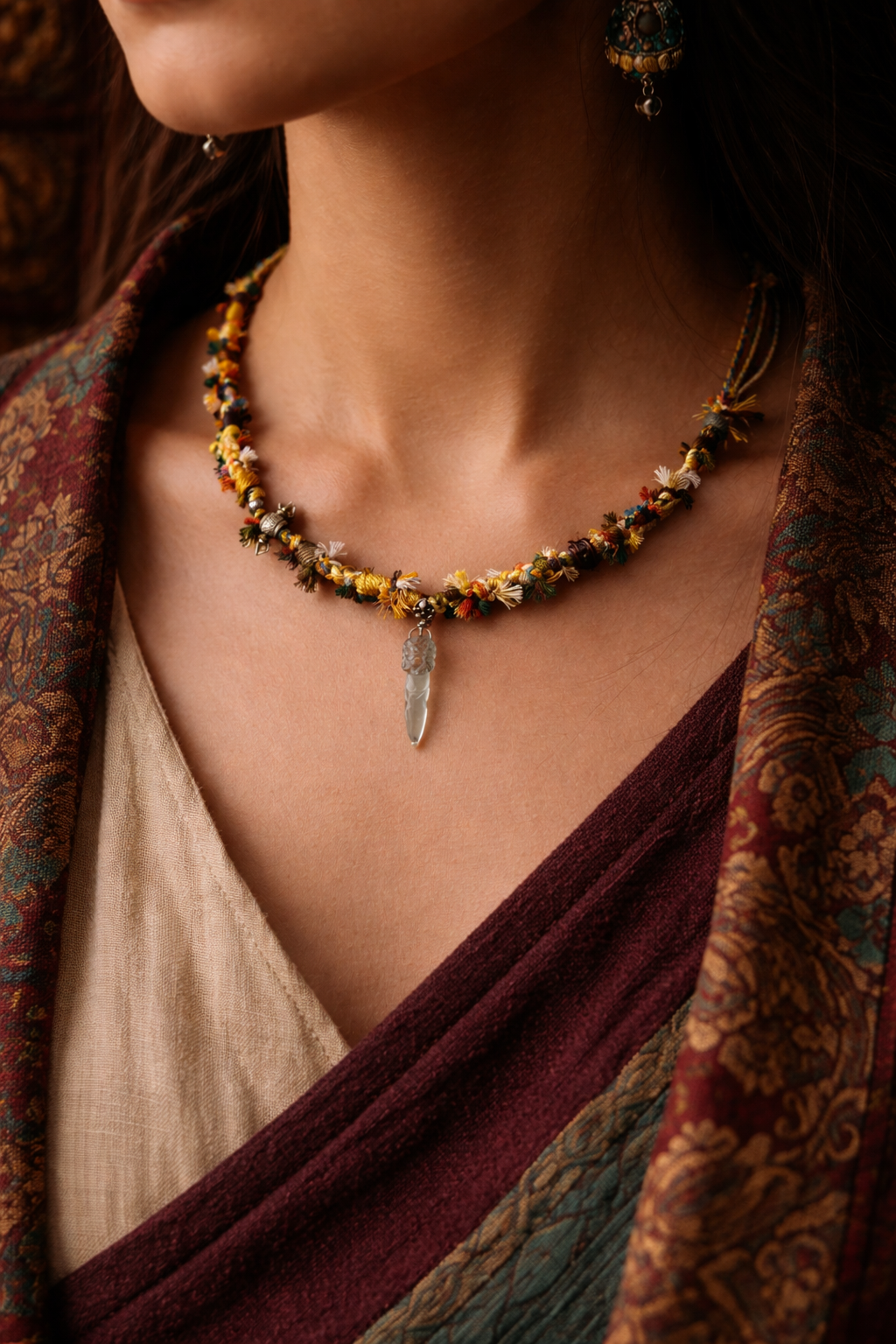 Lucky Charm Tibetan Five-Color Cord Quartz Necklace