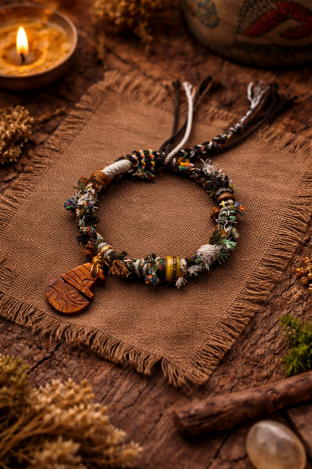 Sacred Guardian Yak Bone Totem Tibetan Cord Bracelet