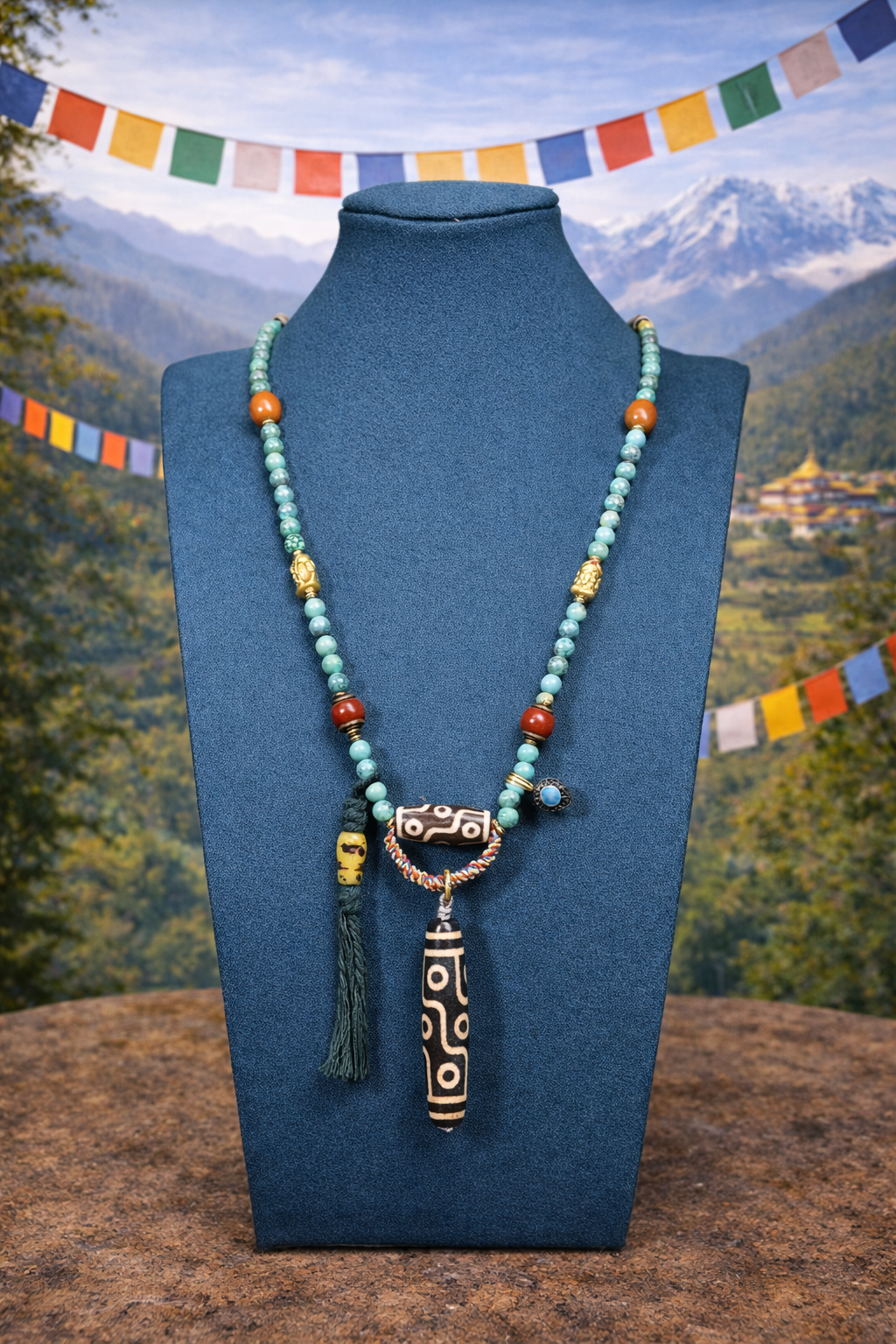 Nine-Eye Dzi Turquoise Guardian Tibetan Long Necklace