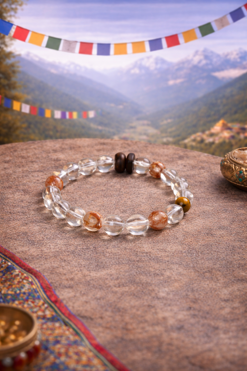 Zen Clarity Clear Quartz Agarwood Tiger Eye Bracelet