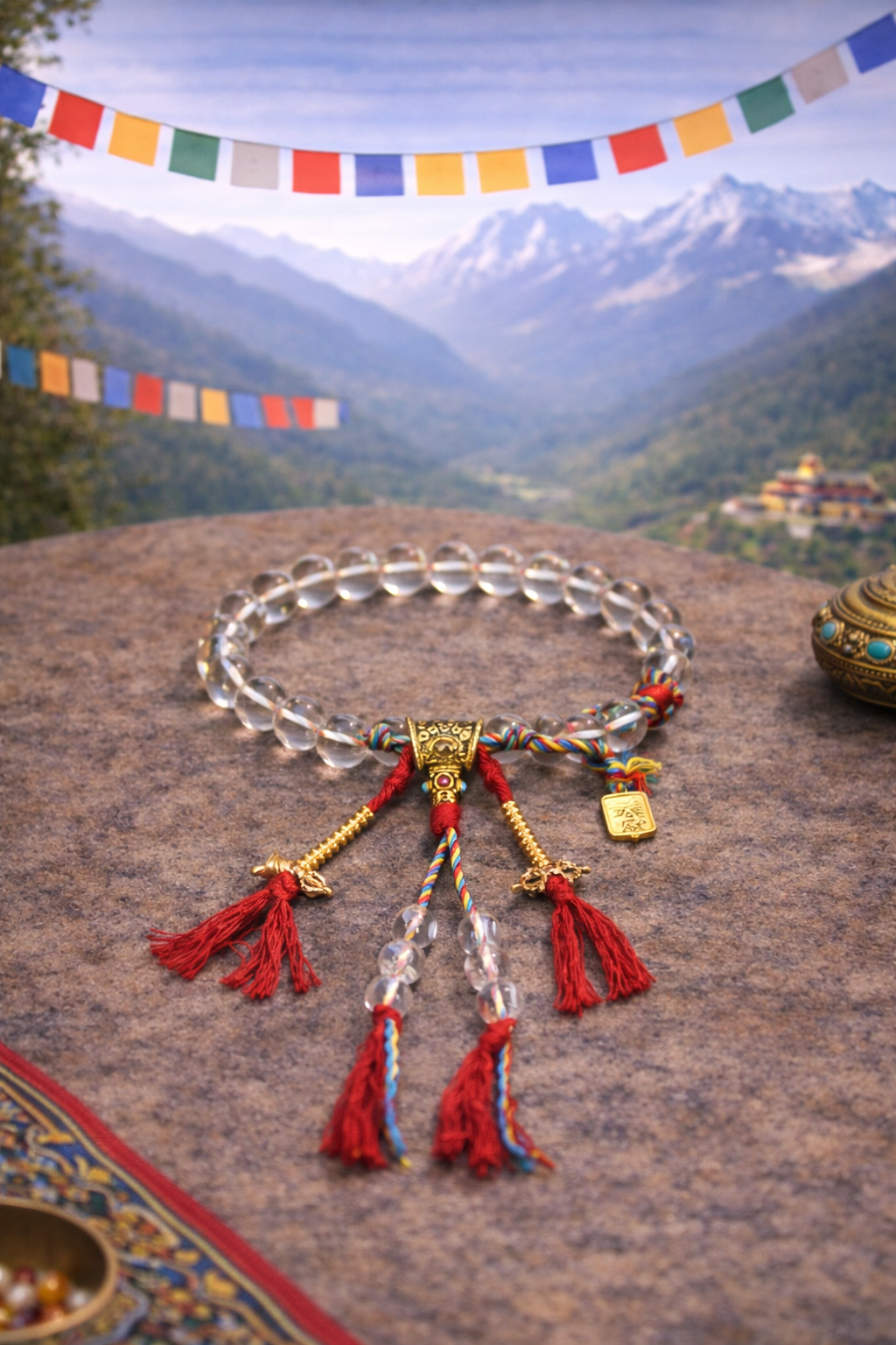 Pure Light Tibetan Clear Quartz Cotton Cord Mala Bracelet