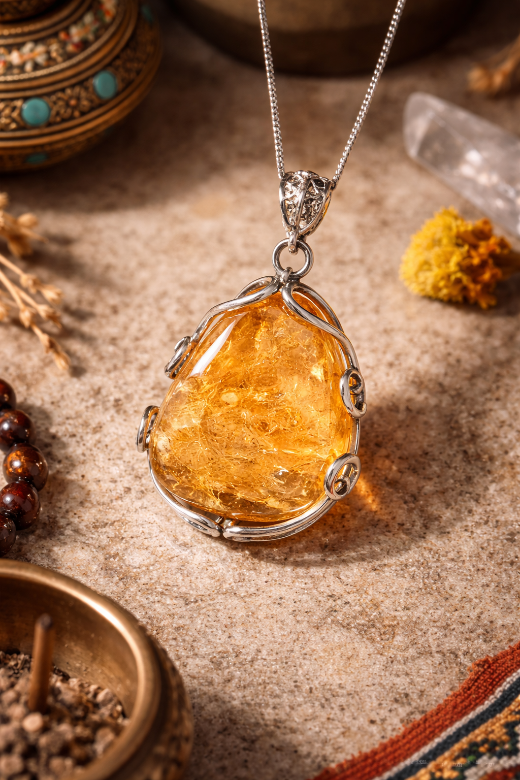 Daily Fortune Raw Citrine Teardrop Silver-Tone Pendant Necklace