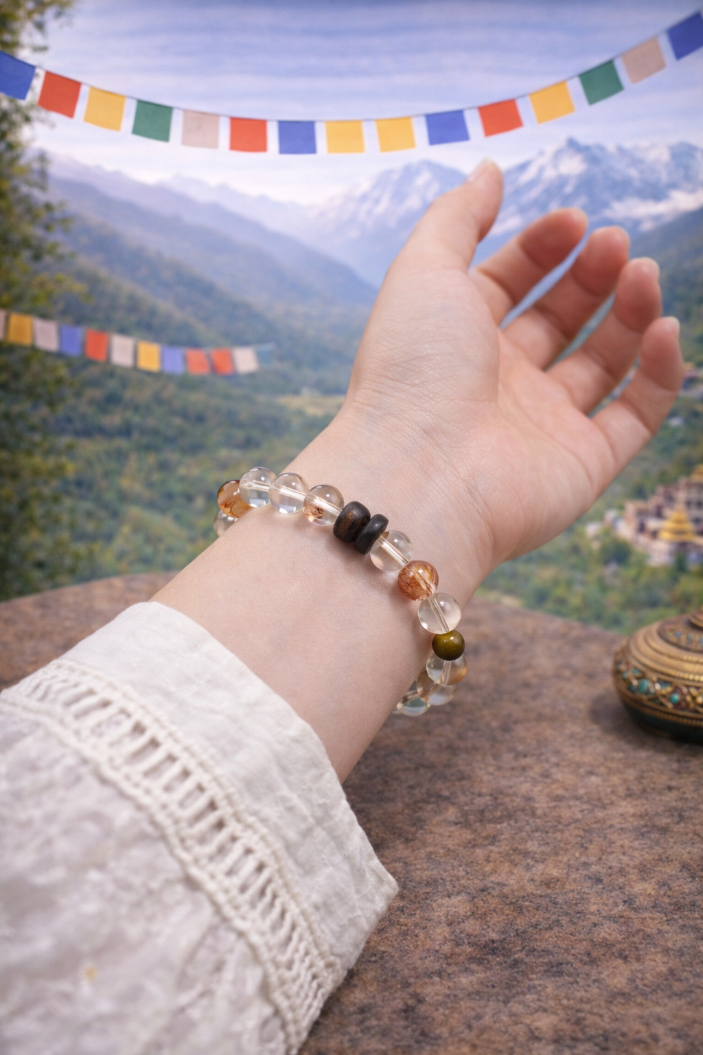 Zen Clarity Clear Quartz Agarwood Tiger Eye Bracelet