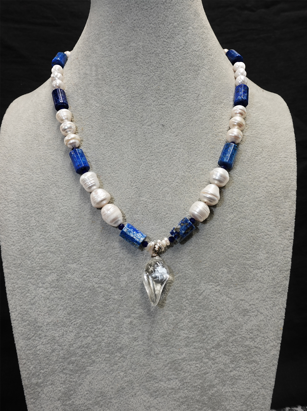 Sacred Lake Buddhist Chanting Lapis Lazuli Pearl Necklace