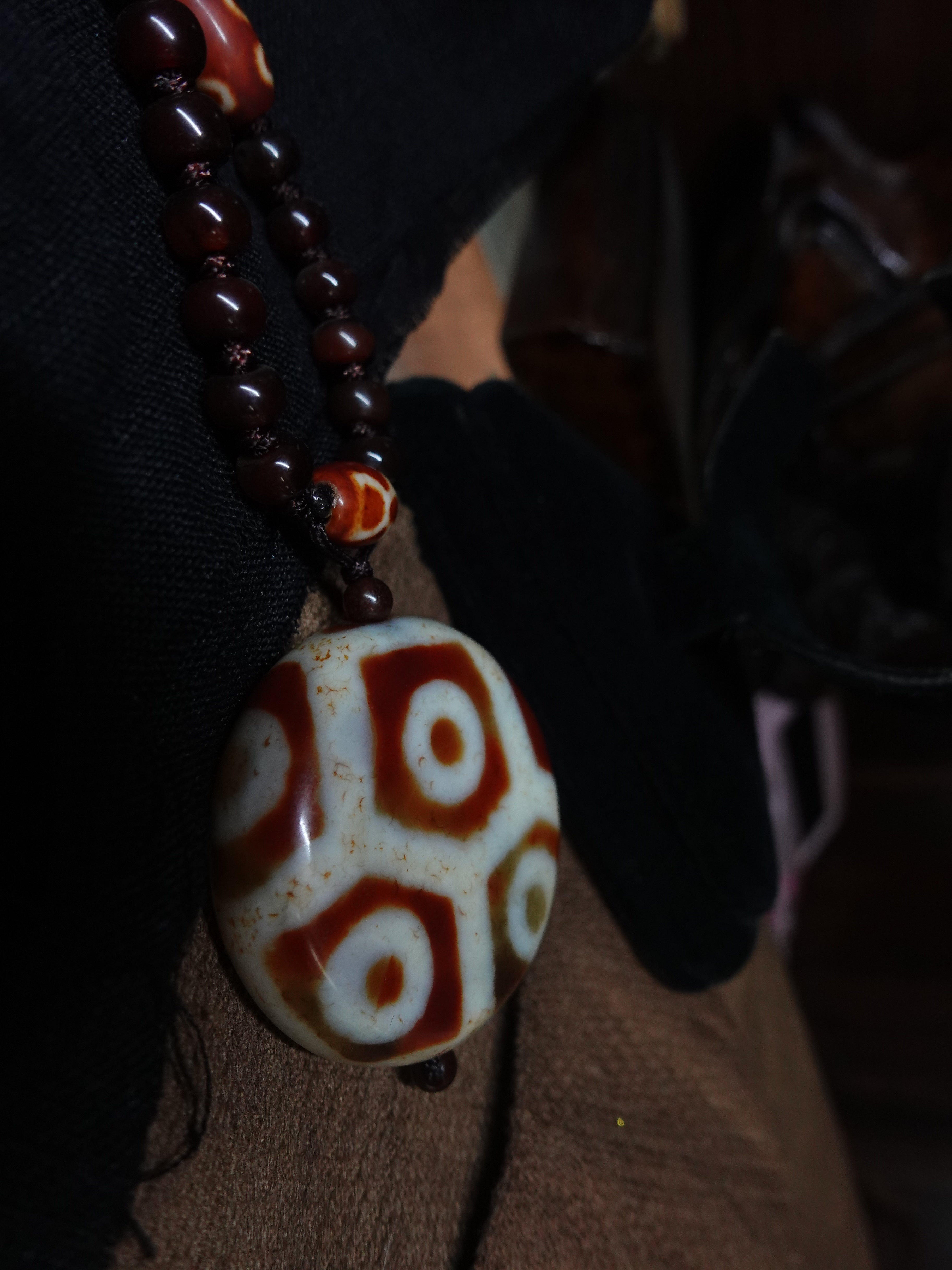 Longevity, Wealth Energy Eight-eyed turtle shell Dzi bead lotus multi-totem necklace