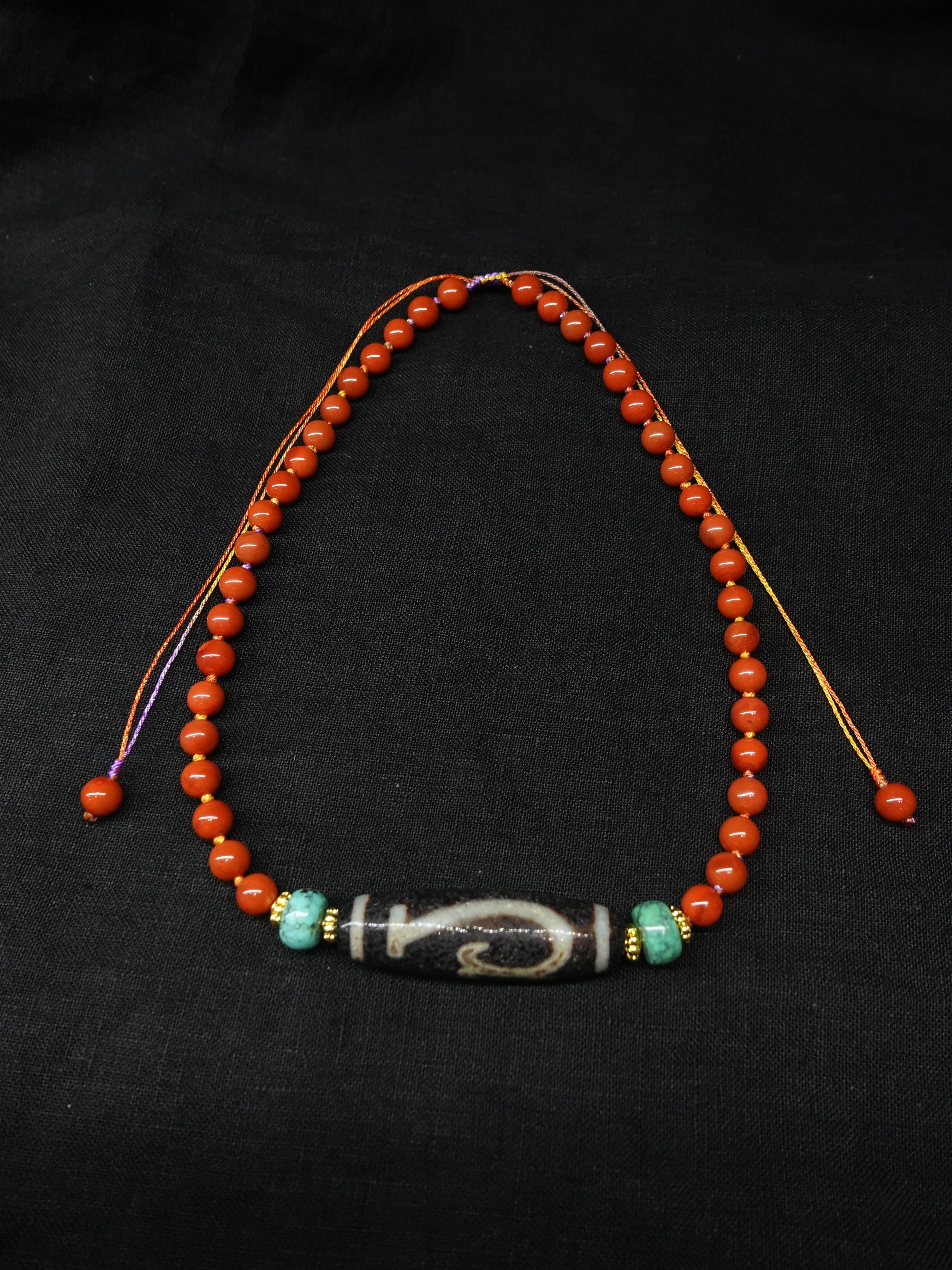 Green Turquoise South Red Agate Weathered Heavenly Bead Necklace