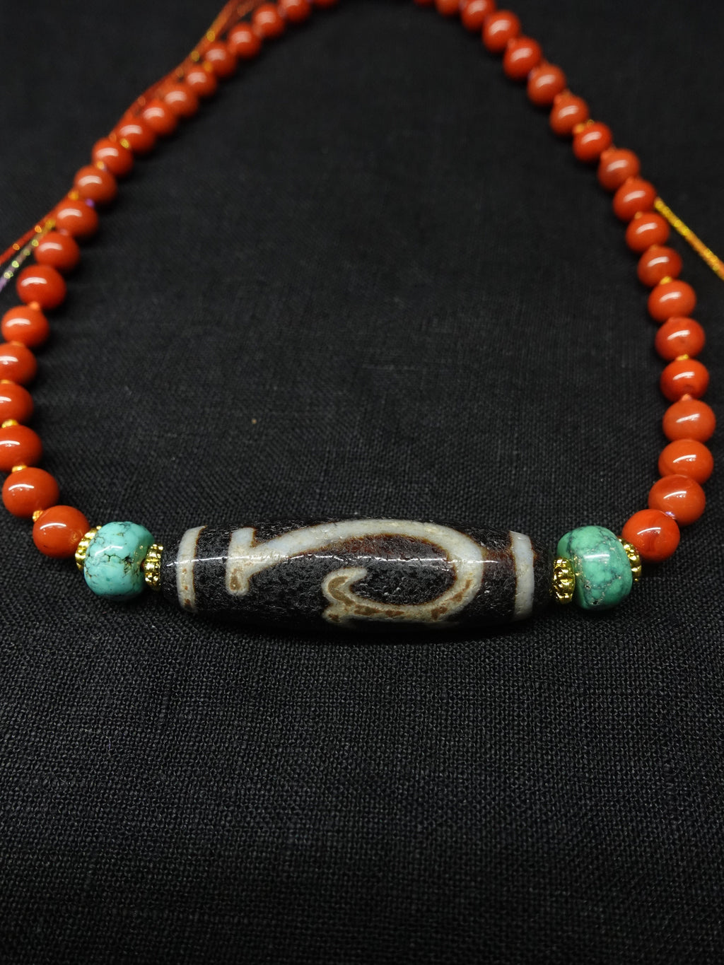 Green Turquoise South Red Agate Weathered Heavenly Bead Necklace