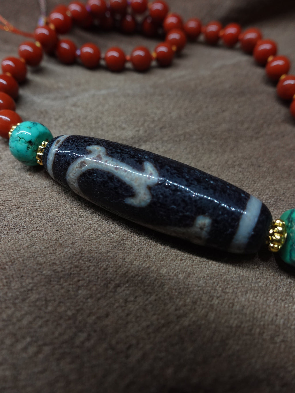 Green Turquoise South Red Agate Weathered Heavenly Bead Necklace