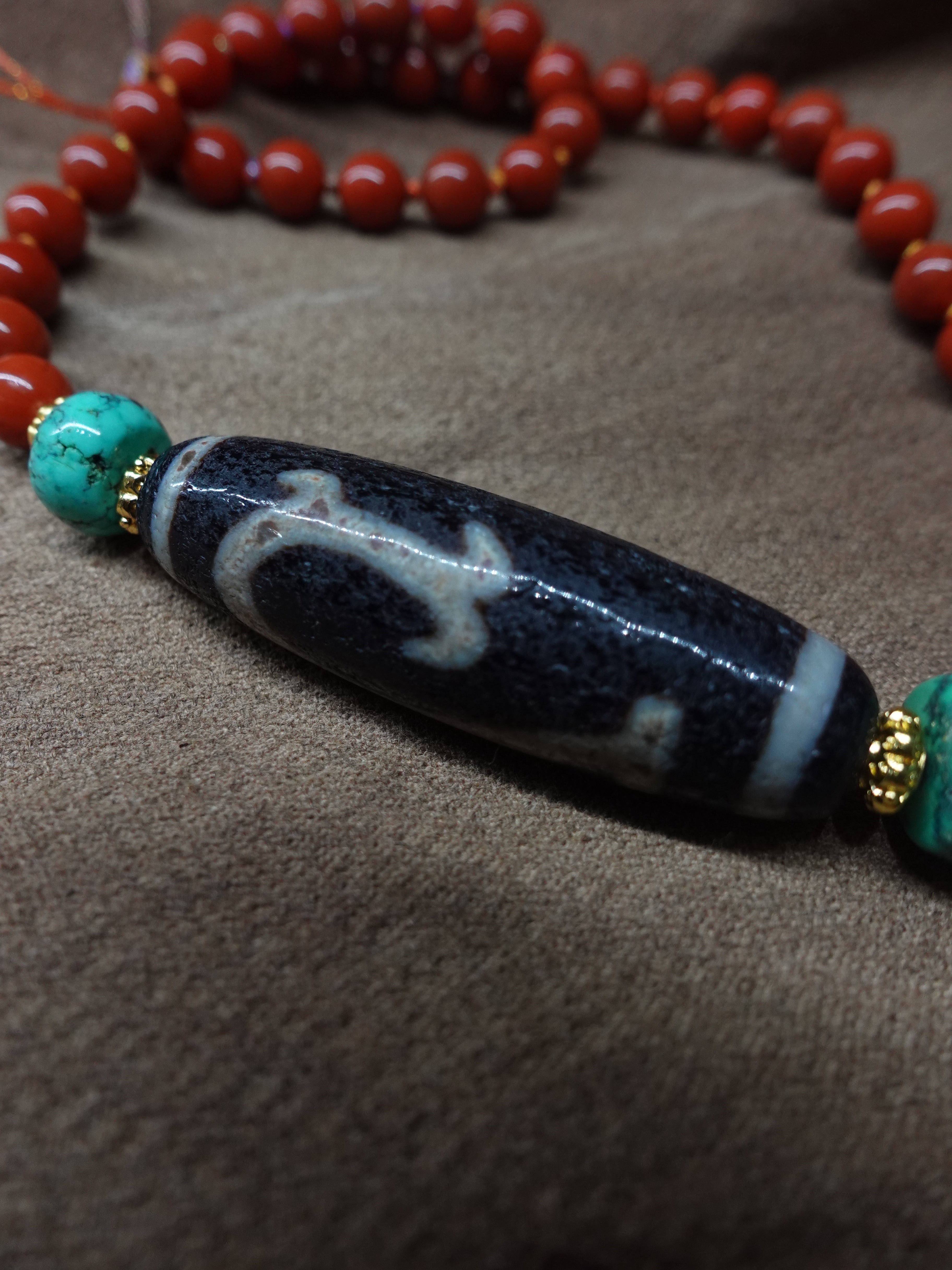 Green Turquoise South Red Agate Weathered Heavenly Bead Necklace