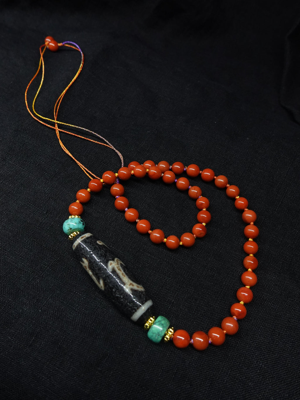 Green Turquoise South Red Agate Weathered Heavenly Bead Necklace