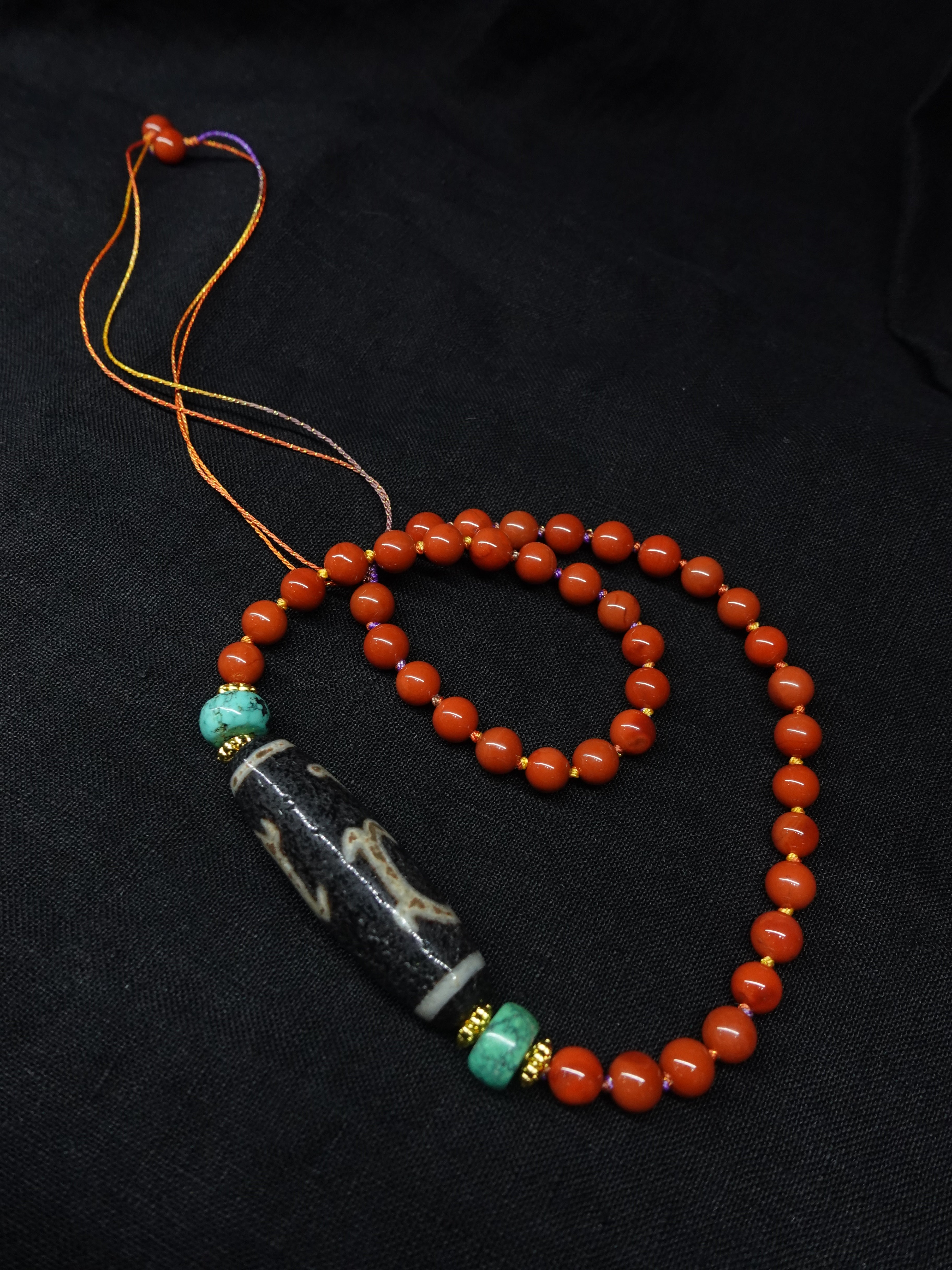 Green Turquoise South Red Agate Weathered Heavenly Bead Necklace