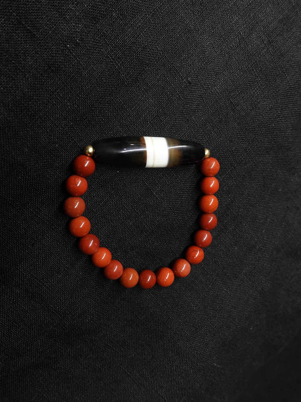 South Red Agate Wide Dzi Bead Bracelet