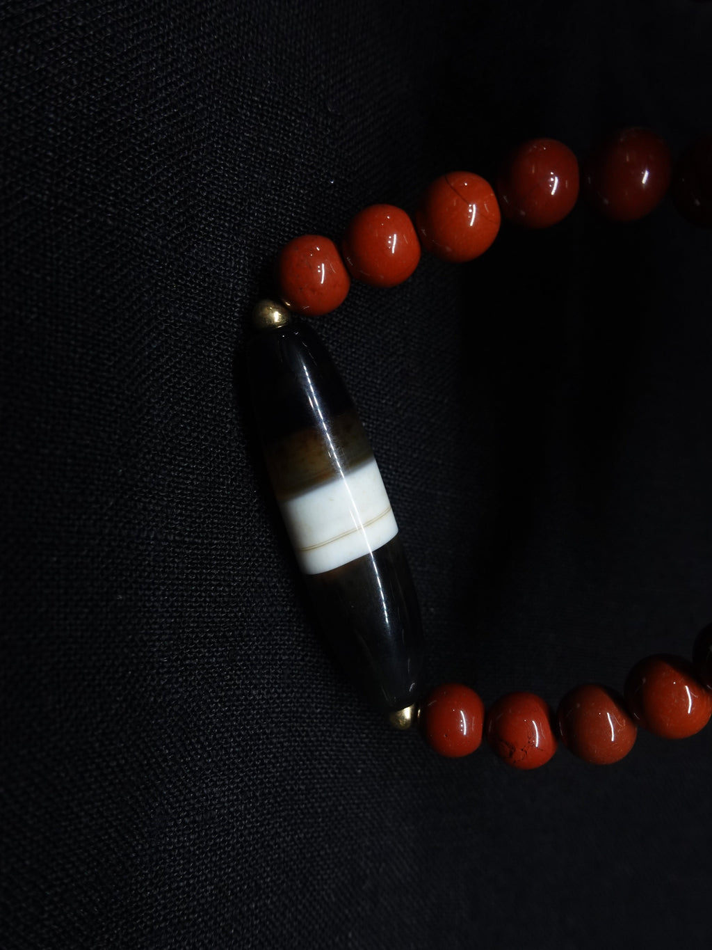 South Red Agate Wide Dzi Bead Bracelet