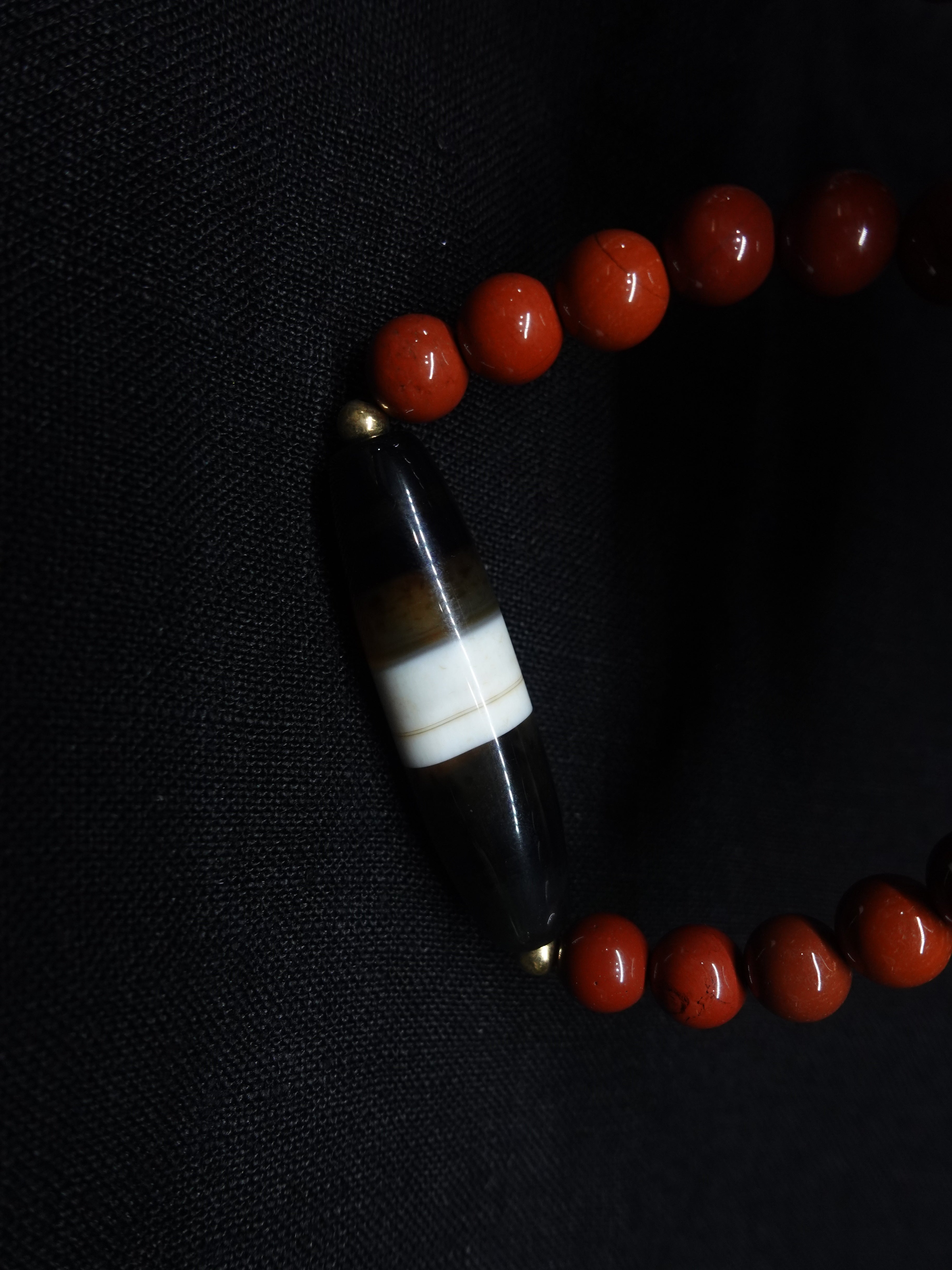 South Red Agate Wide Dzi Bead Bracelet