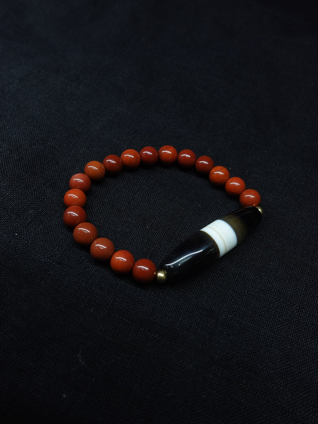 South Red Agate Wide Dzi Bead Bracelet