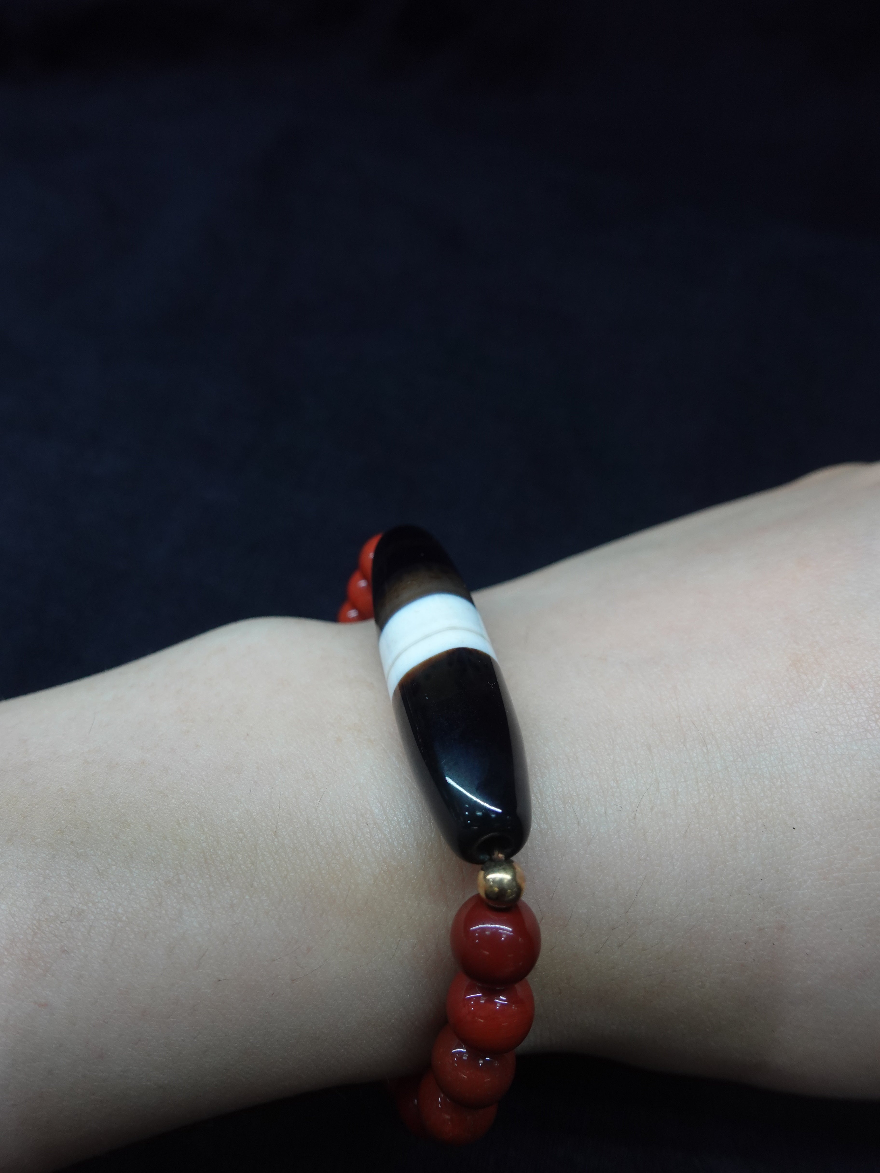 South Red Agate Wide Dzi Bead Bracelet